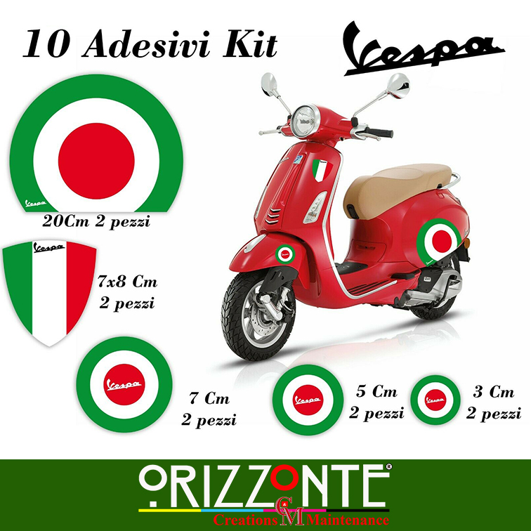 StickersLab - 4 Adesivi Bandiera Italiana frecce in Vinile Ultra Resistente  per Moto Vespa Auto Fiat 500 Casco