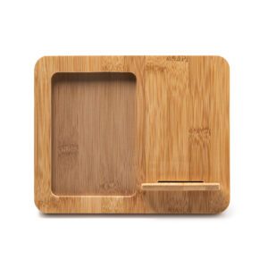 Porta foto personalizzato con caricabatteria wireless con cornice in bamboo  idea regalo - immagine 6