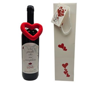 Bottiglia vino personalizzata sei quello che mi completa con shopper idea regalo san valentino