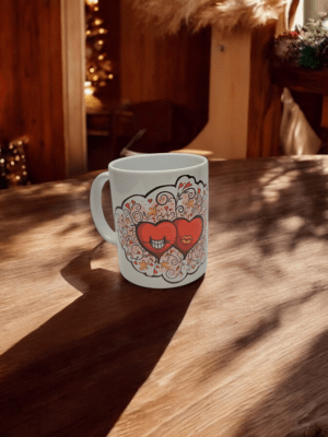 Tazza idea regalo personalizzata con immagine cuori con labbra e rosa - immagine 2