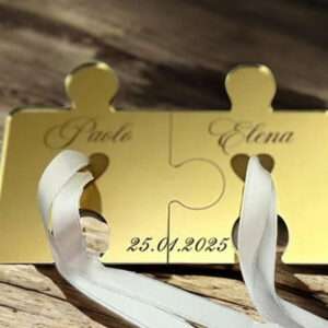 Puzzle portafedi in plexiglas oro personalizzabile inciso con nomi e data - immagine 4