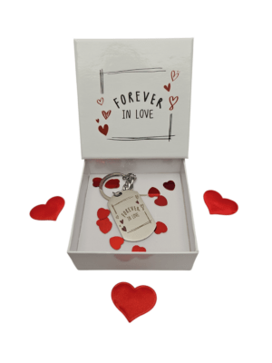 Portachiavi in acciao con scatola personalizzata forever in love idea regalo innamorati